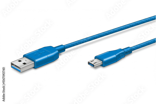 Detailed graphic of a blue USB cable, ideal for tech companies, electronic product design, or connectivity-themed presentations.