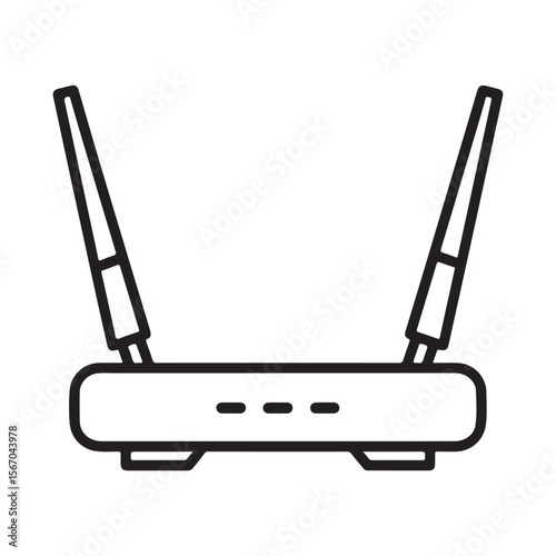 Simple black line icon of a wireless router with two antennas and indicator lights on a white background