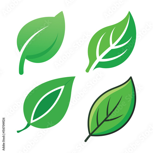 Green Leaf Ecology Icon – Nature Element Vector Symbol