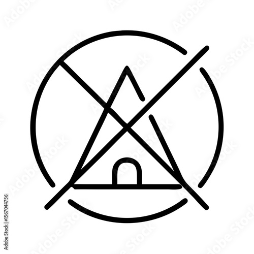 No camping symbol in minimalistic line art style  
