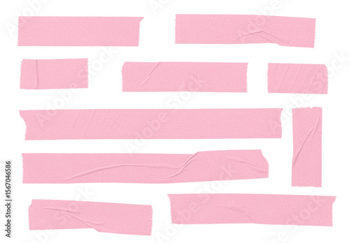 Set of pink blank paper tape sticker cut out. Mock up template