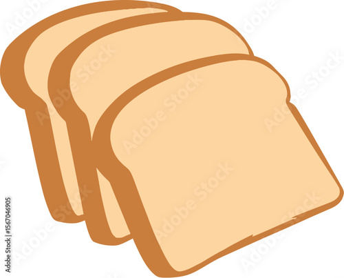 Three slices of bread stacked on white background