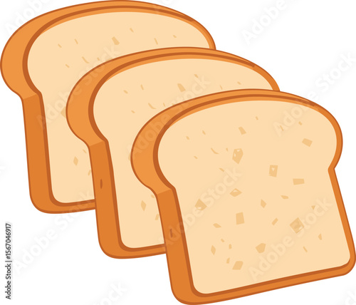 Three slices of bread stacked on white background