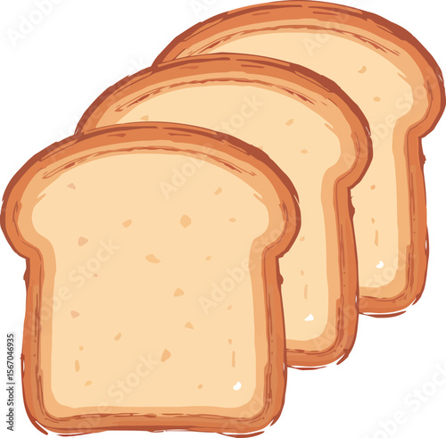 Three slices of bread on white background breakfast food