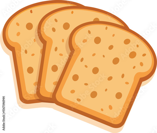 Three golden slices of bread on white background