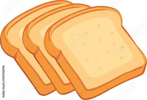 Three slices of golden toasted bread on white background