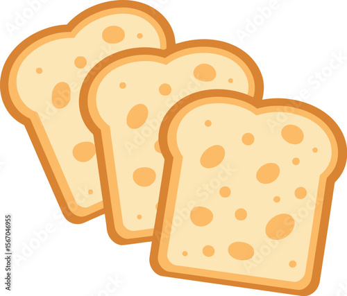 Three slices of golden brown bread on white background