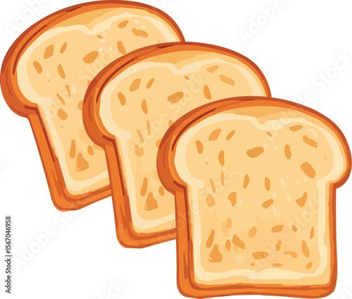 Three golden brown slices of toasted bread on white