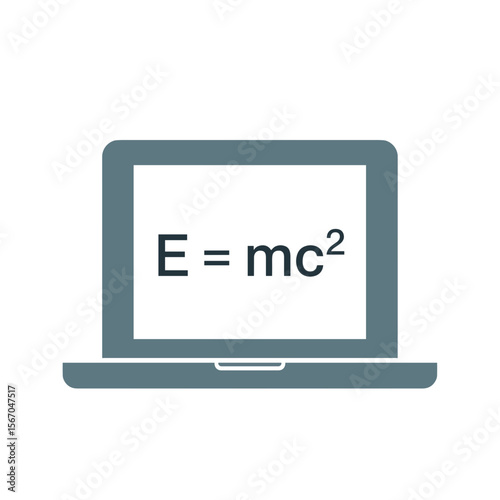 Laptop displaying the famous equation E=mc² on the screen
