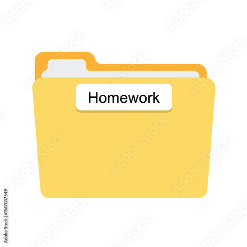 Yellow homework folder icon with a label on a clean background