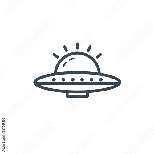 Simple line drawing of a UFO with beams on a white background
