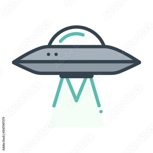 Colorful UFO with beam icon on a white background
