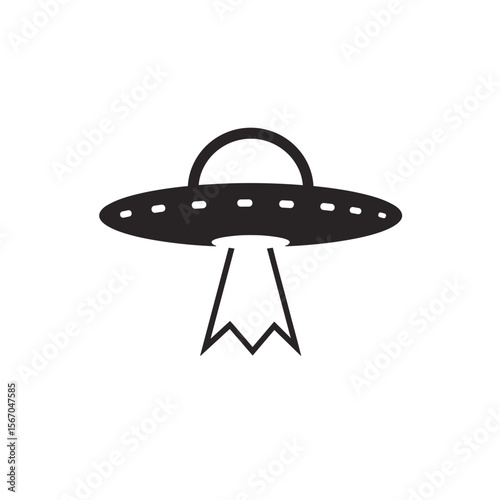 Simple black UFO icon with a beam on a white background
