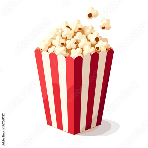 Delicious popcorn in a classic red and white striped container