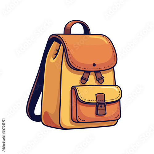 Stylized yellow and brown backpack with a front pocket
