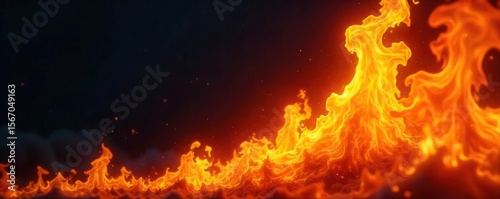 Fiery Upload Intense Orange and Yellow Flames Leap Upwards Against a Dark Background, Symbolizing Powerful Data Transfer and Rapid Growth