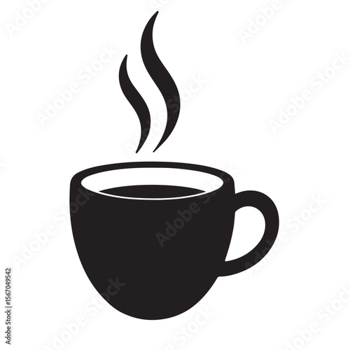 Steaming Black Coffee Cup Icon - Hot Beverage Minimalist Symbol for Cafes, Restaurants, and Morning Rituals