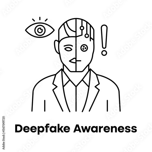 Deepfake Awareness Misinformation AI Detection Security Ethics Icon with editable stroke