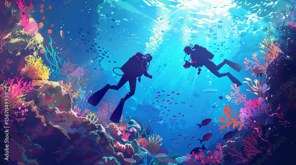 Obraz premium Scuba diver and underwater world with beautiful view