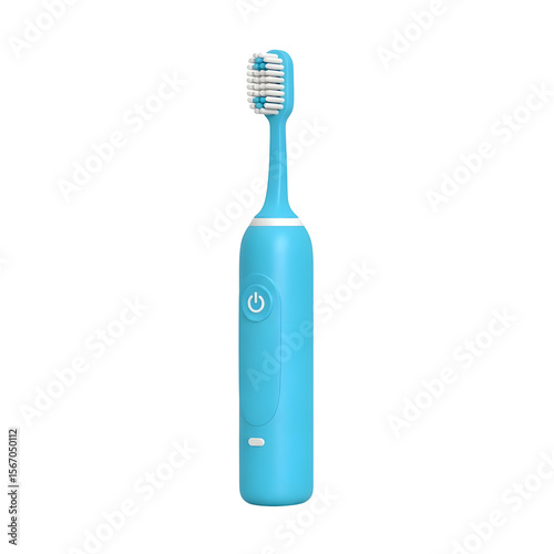 Isolated Blue Electric Toothbrush Against Transparent Background Featuring White Bristles