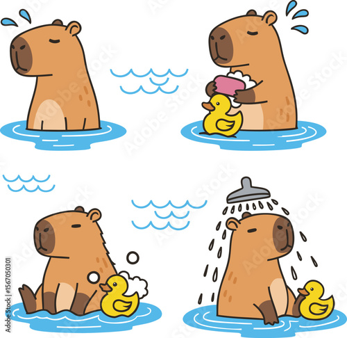 Vector Illustration of Cute Capibaras in the Shower -vector eps8