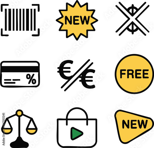 Ecommerce Icon Set Shopping, Payment, and New Product Symbols