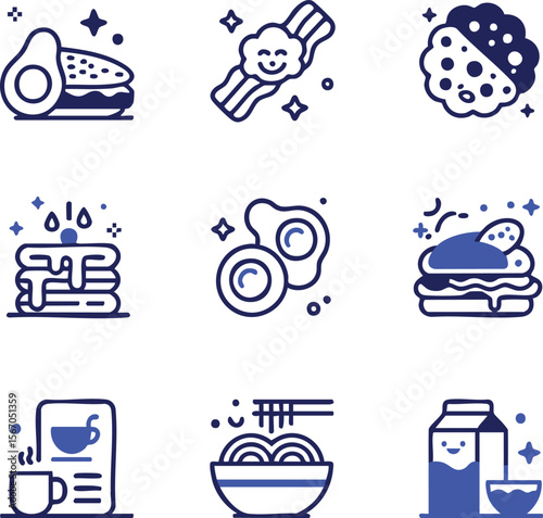Delightful Breakfast Food Icons Vector EPS Illustrations