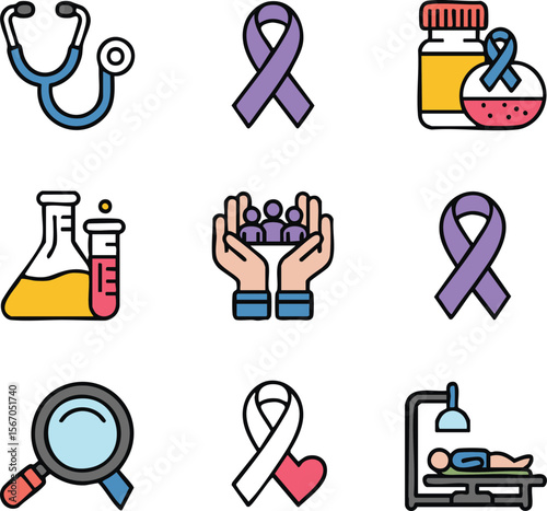 Medical health care and medicine vector icon set for web design and business illustration