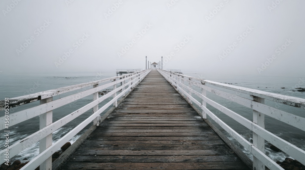 Obraz premium Wooden pier stretching into calm ocean, a serene escape into simplicity and peace 
