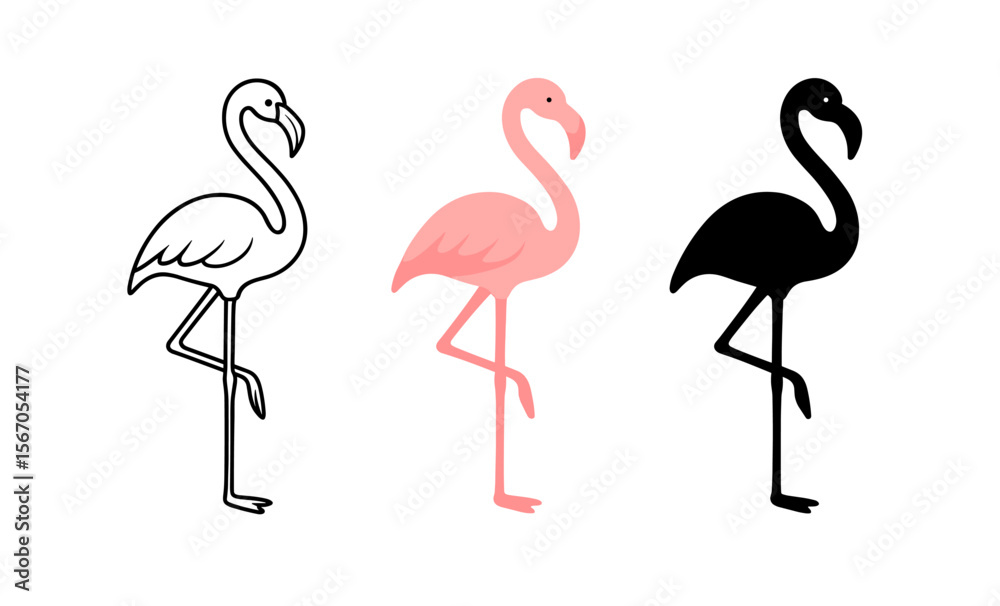 Obraz premium Stylized flamingos: minimalistic black, white, and pink design