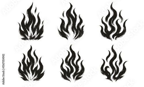 Black and white abstract flame patterns on white background