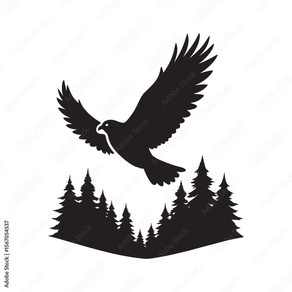 Obraz premium Falcon Soaring Over Forest Canopy