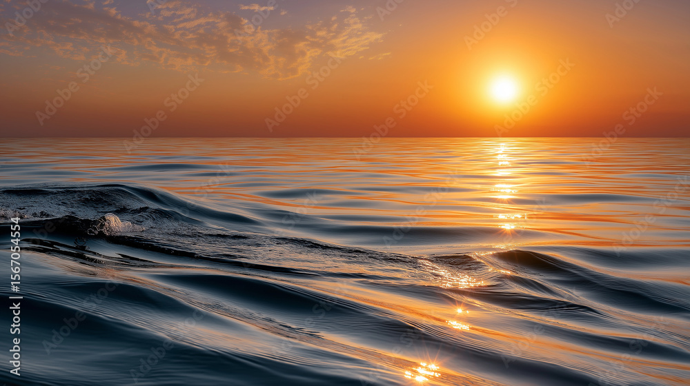 Obraz premium Tranquil Sunset Over Serene Sea with Warm Reflections