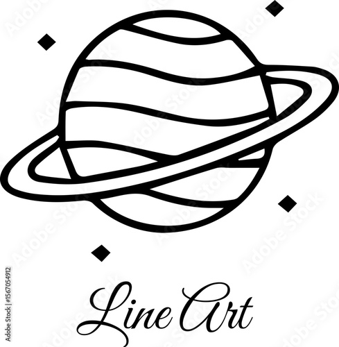 Ringed Planet Saturn Line Art, Space and Astronomy Icon