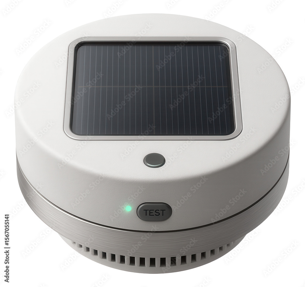 Fototapeta premium Solar-powered smoke detector for an eco-friendly office building, with a sustainable energy source.