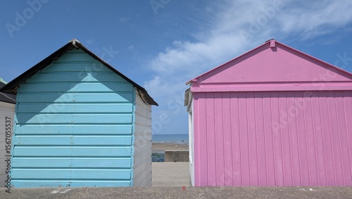 Wallpaper Mural Colorful Roofs of Wooden Beach Houses in Saint-Aubin-sur-Mer, France Torontodigital.ca
