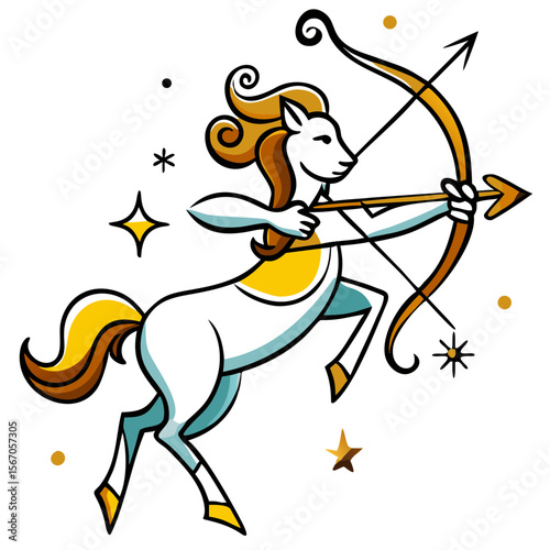 Sagittarius zodiac sign illustration featuring centaur with bow  on transparent background
