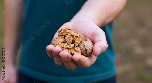 Person Holding a Handful of Walnuts, a Healthy Snack
