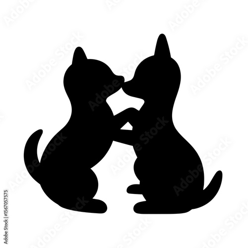 Silhouette of two animals posing affectionately, black and white art illustration