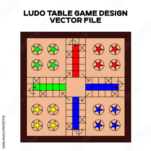 Ludo Design. Famous table game Ludo Design. 4 players ludo design template. Editable EPS file.