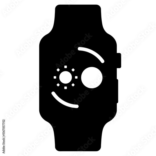 Silhouette of smartwatch with sun and moon icons, black and white technology balance