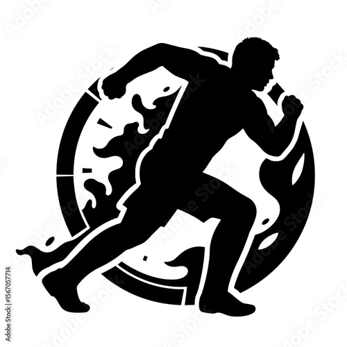 Silhouette of runner with flames, high intensity sprint training