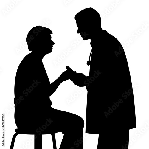 Silhouette of elderly patient consulting doctor, age-specific medical care