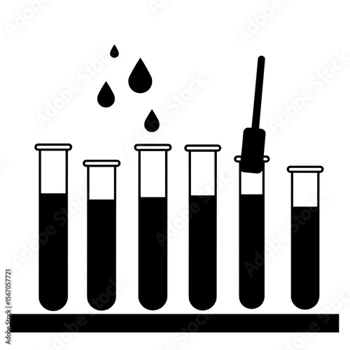 Silhouette of test tubes with blood droplets, laboratory analysis theme
