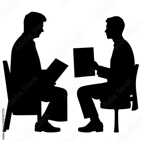 Silhouettes of patient and doctor discussing health chart, medical consultation