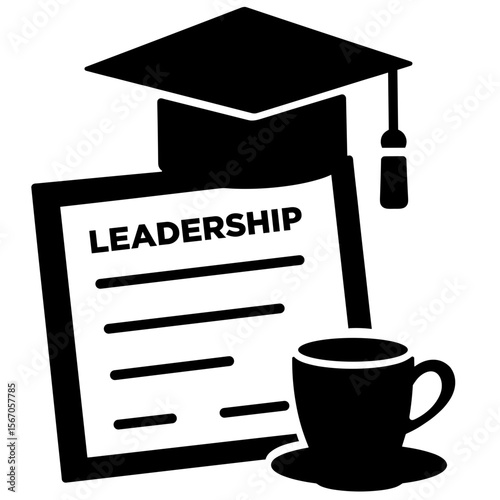 Leadership certificate with graduation cap and coffee cup, education milestone