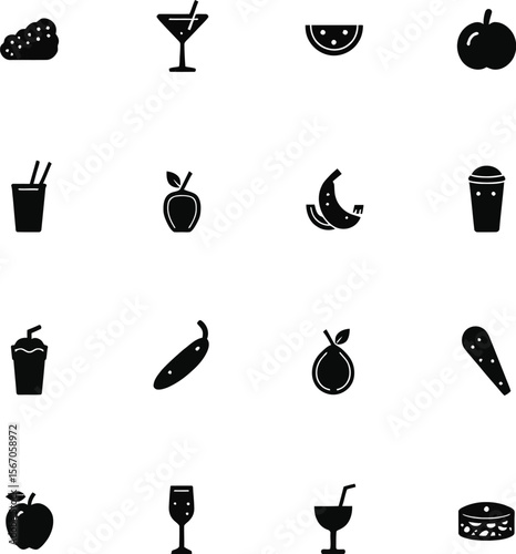 Food and drink icon set silhouette graphics