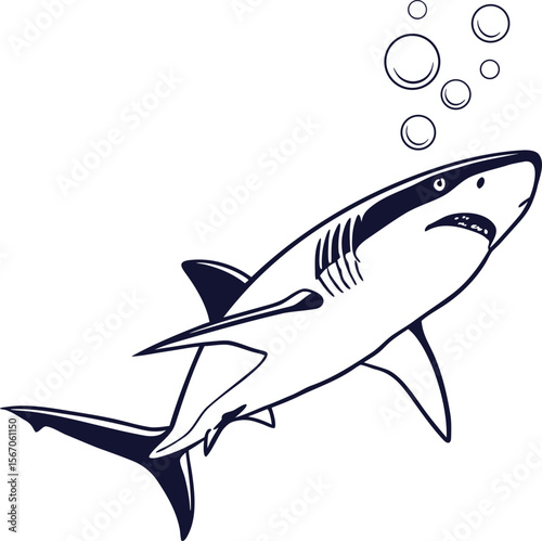 Great White Shark Underwater Illustration Vector Art EPS