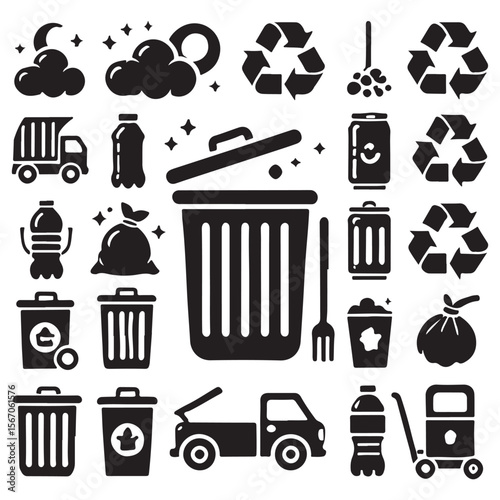 "Recycling and Waste Management Icon Set – Eco-Friendly Symbols Collection"

