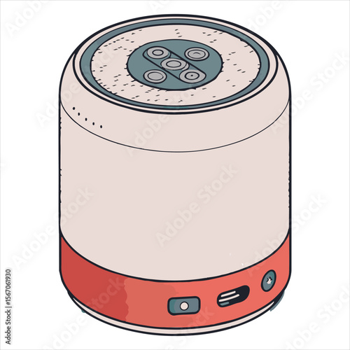 Portable Wireless Speaker Isolated on White Background. Black Sound Speaker with Ribbed Texture and Control Buttons.